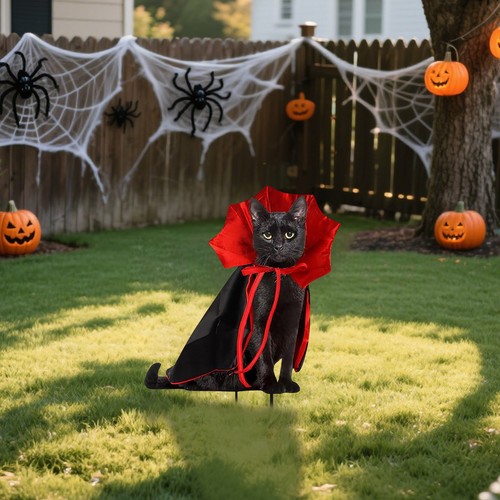 Halloween Metal Cat Card Slot Ground Stake 3D Decorative Yard Sign For Outdoor - Picture 9 of 19