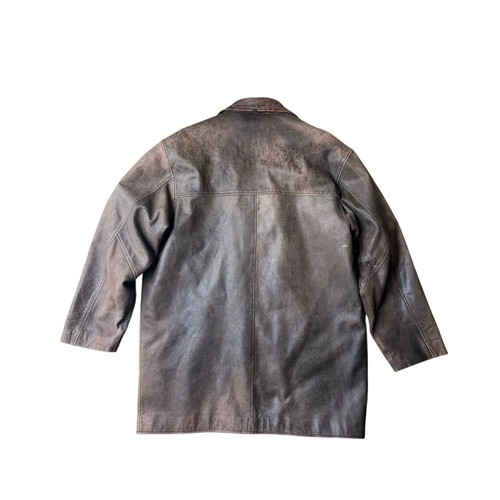 brown distressed leather jacket overcoat helium size large vintage button - Picture 9 of 11