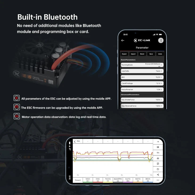 XC E6 Sensored Brushless ESC 3-8S 200A BEC For 1/7 1/8 RC Car Support Turbo - Image 4 of 4