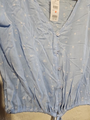 Sky And Sparrow Womens NWT Blue Cropped Cinched Waist Longsleeve Blue Floral S - Picture 4 of 5