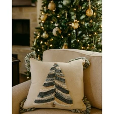 3D Yarn Knit Woven Tassel Christmas Tree Sage Green Decorative Pillow 18”x18”