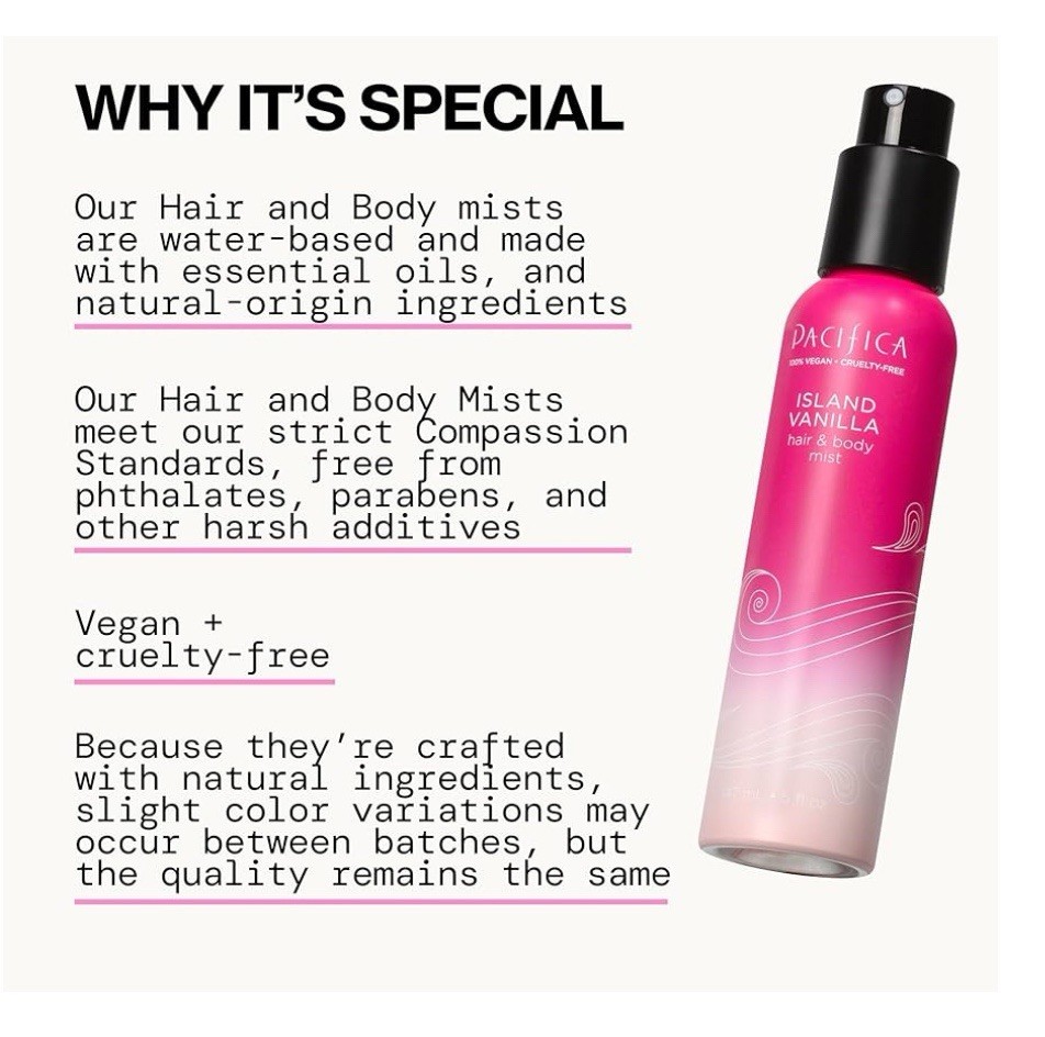 Pacifica Island Vanilla Hair Mist Body Scent 5 Fl Oz Clean Long Lasting Vegan