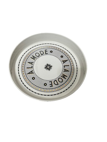 ANTHROPOLOGIE Bistro Tile A LA MODE Round Serving Tray Pie Dish Black Gold Deco - Picture 1 of 4