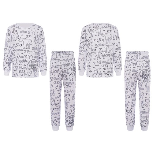 Kids Funny DIY Hand Painted Coloring Pjs Set Cartoon Colorable Top Pants Set  - Picture 52 of 63