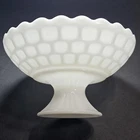 Large 10" Vintage Indiana Glass Thumbprint Footed Fruit Bowl Milk Glass Compote