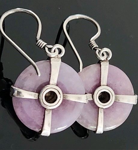 VTG STERLING SILVER AMETHYST HAND CHASED CENTER FLORAL AMBER DANGLE EARRINGS - Picture 13 of 17