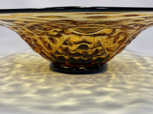 Blenko Glass ~ HANK ADAMS 15"+ BOWL ~ Textured Topaz & Cobalt 1994-95 Only #9427 - Picture 10 of 23