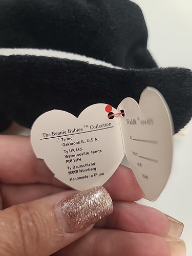 1995 TY Beanie Baby Waddle (nicht mehr produziert) kein Geburtsdatum schwarz/weiß Tush Tag #4075 - Bild 12 von 21