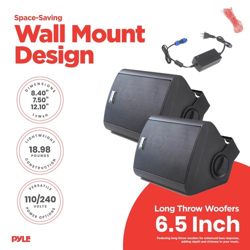 Pyle Pair of Wall Mount Waterproof & Bluetooth 6.5'' Indoor/Outdoor Speaker - Imagen 5 de 11