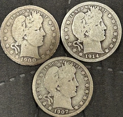 Barber Quarters 1900 1907 1914 Silver Circulated Lot