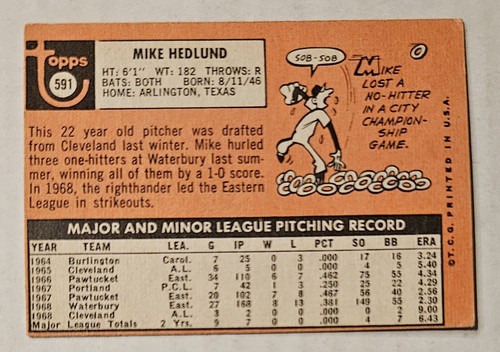 MIKE HEDLUND 1969 Topps - High Number #591 - Picture 2 of 3