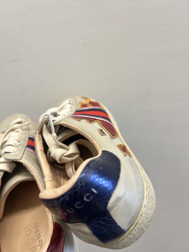 GUCCI Tenis Corte Bajo ACE Fuego Bordado Cuero Lona Gg Cuero 7 UK 8 US - Imagen 3 de 9
