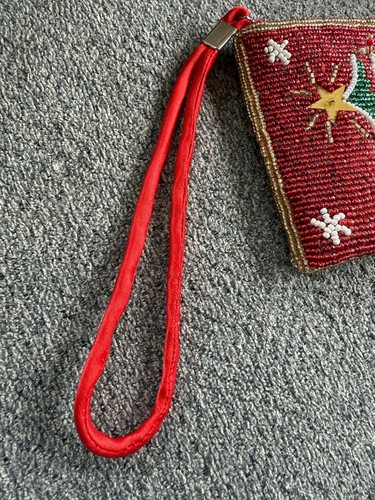 Vintage Perlen Weihnachtsbaum Geldbörse/Handgelenktasche Urlaub Reißverschluss Etui 4x6 - Bild 8 von 11