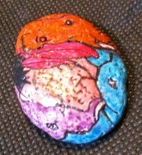 Painted Stone small 2 inch Portable Rock Art granite Elephants Mammoths Indian
