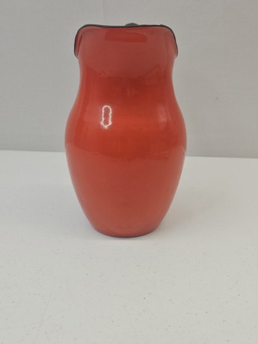 Vintage Huta Silesia Polish Enamelware Pitcher MCM Orange Enamel 12 Poland Jug - Picture 2 of 9