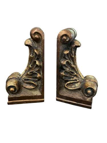 Bookends Ceramic Antique Gold Finish Rich Baroque Inspired Design 7” X 3.5” - Picture 2 of 9