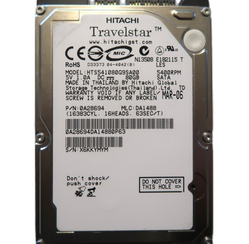Hitachi HTS541080G9SA00 0A28694 MLC:DA1488 Thailand 2.5" 80gb Sata 5400rpm 2006 - Picture 3 of 4