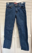 Arizona Straight Leg Slim Med Wash Denim Jeans Mid Rise Size 29x32 Logo Zip