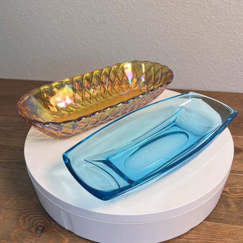Vintage Indiana & Capri Blue Dish For Celery, Candy, Nuts Candy Dishes Set Of 2 - Picture 5 of 6