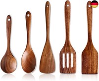 5 StüCk Pfannenwender Holz Mit Loch KüChenutensilien Set HolzlöFfel Kochen Be