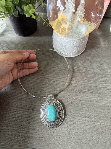 Türkis großer Stein Vintage Silber Halsreif Halskette Unikat Bohemian Boho - Bild 8 von 9