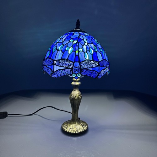 Tiffany Dragonfly Style 10 inch Table Lamp Stained Glass Shade Handcrafted Art - Picture 2 of 9