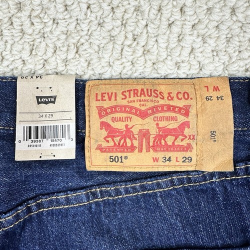 New Levis 501 0115 Jeans Mens 34x29 Blue Original Fit Straight Leg Button Fly - Picture 5 of 14