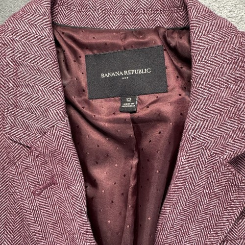 Banana Republic Blazer Womens 12 Burgundy Herringbone Wool Blend Tweed Business - Picture 2 of 13