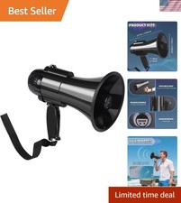 30W Battery-Powered Megaphone with Siren, Recording, and Adjustable Strap