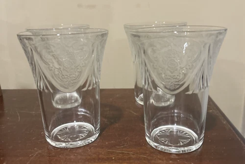 4 Royal Lace Pattern  4-1/4" Clear Depression Glass Tumbler By Hazel Atlas