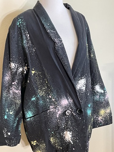 Vtg 80s 90s Splatter Oversized Punky Blazer - Picture 2 of 12