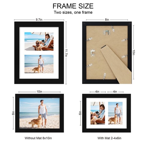 8x10 Picture Frame Set of 2, Black Wood Frame with Glass Collage Frame, Displ... - Picture 2 of 7