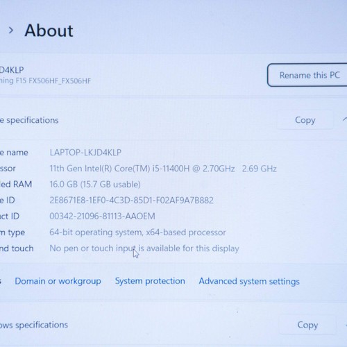 Asus TUF FX506H Gaming Laptop, 11. Gen i5-11400H @ 2,7Ghz, 16GB Ram, 500GB SS - Bild 9 von 11