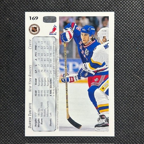1992-93 Upper Deck Rangers #169 Darren Turcotte ON CARD AUTO - Picture 2 of 2
