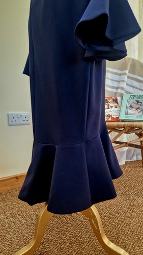 Genese London Designer Dress Size 14 Stretch Navy Gold Embroidered Applique - Picture 9 of 13