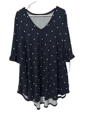 Women's XXXL Navy White Polka Dot Tunic Top BOHO Cottagecore Travel Essential