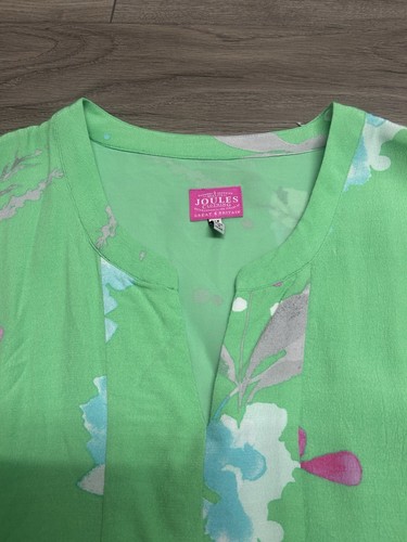 Joules Agnes Green Floral V-Neck Drop Waist Tunic Shift Summer Lined Dress UK 8 - Picture 2 of 17