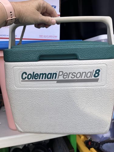 Vintage Coleman persönliche 8 Kühlbox 5272 weiß grün Mittagessen Camping Strand USA