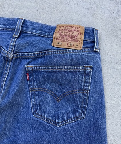 Vintage Levis Jeans Mens 34x34 Blue 501 Button Fly Straight Denim Pants Western - Picture 7 of 17