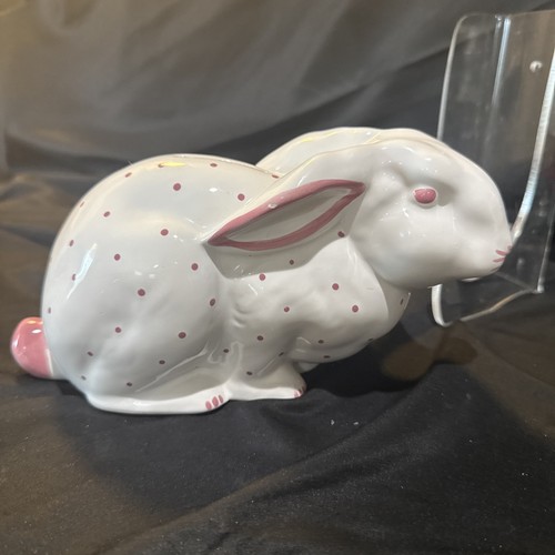 TIFFANY & CO Bunny Rabbit White Pink Polka Dots Girl Piggy Bank Made in Austria - Picture 8 of 10