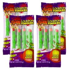 4-Pack x 4pc Zombie Lollipop Fingers Halloween Candy Pops Sour Apple Flavored