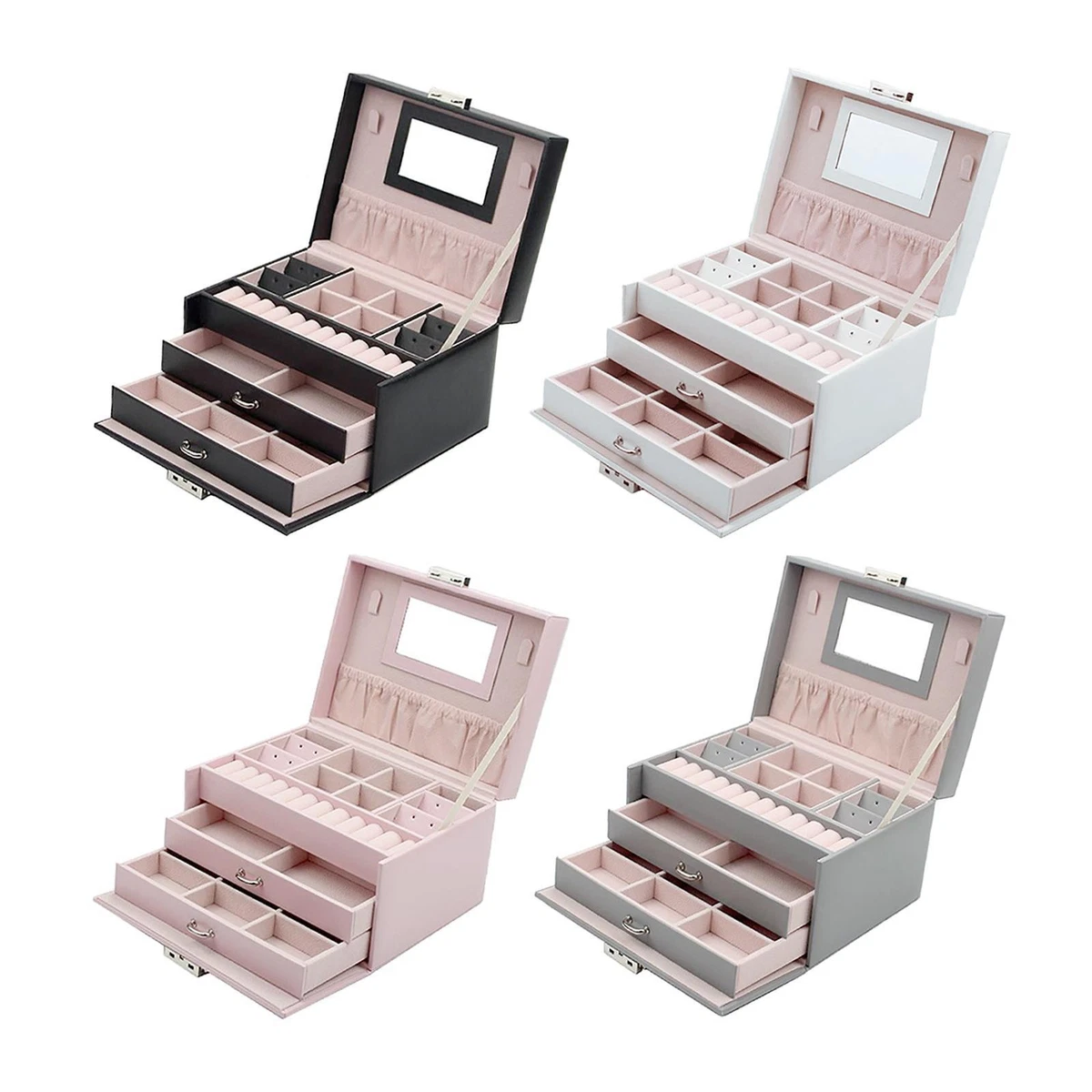 Eaglewiz Silver Crush Jewel Diamante Mirrored Glass Crystal Jewellery Organiser Box Storage Crushed Diamond Chest Box Jewelry Women Trinket Drawers