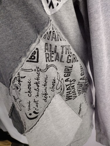 DESIGUAL "Happy" Long Sleeve Cotton Patchwork Casual Shirt Womens Medium Grey - Picture 7 of 9