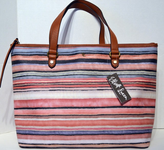 Elliott Lucca Aria Sienna Watercolor Multi Color Stripe Tote Handbag Picture 2 Of 9