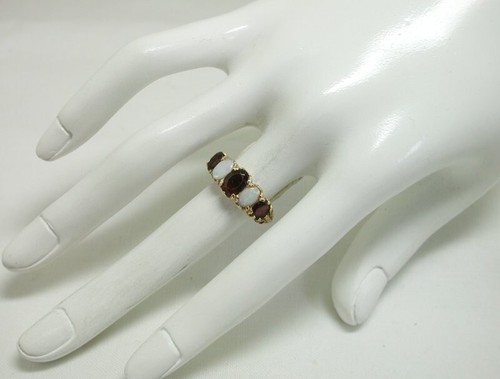 1970's Vintage Lovely Antique Style Opal & Garnet Ring SMALL Size H - 22170 - Picture 7 of 9