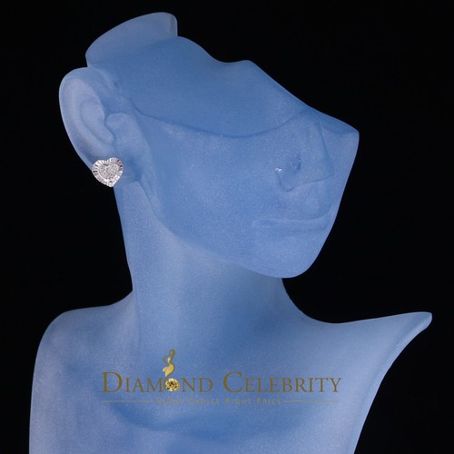 Aretes Para Hombre Heart 925 White Silver 0.15ct Diamond Women's Stud Earring - Picture 4 of 12