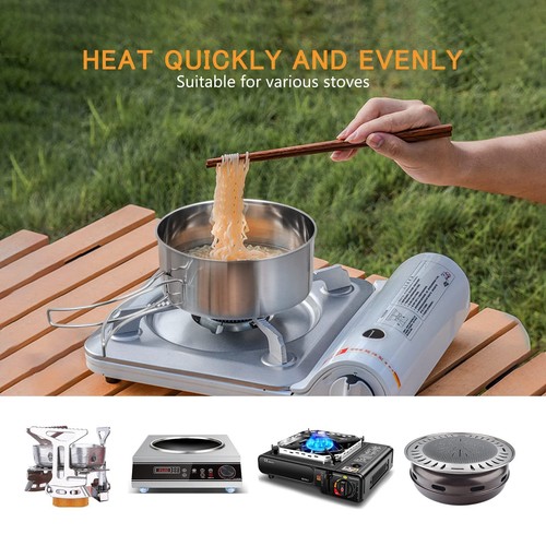 4PC Stainless Steel Camping Cookware Cooking Pot Set Hiking Picnic Pan Outdoor - Picture 9 of 12