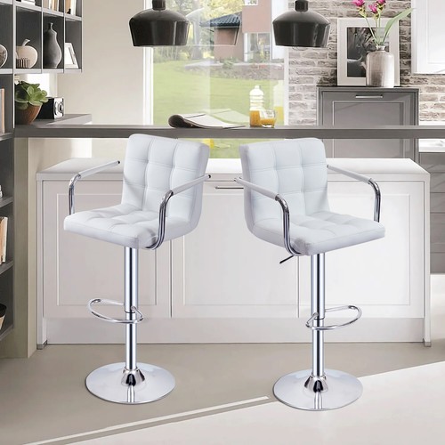 1/2pcs Faux Leather Bar Stools Breakfast Kitchen Chair Chrome Swivel Bar Stool - Picture 147 of 179