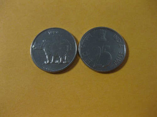 1999 or 2002 INDIA COIN 25 PAISE NICE BU COIN RHINO