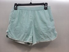 Vineyard Vines Girls Youth Shorts Sz L Seersucker Green White 3971 Pom Pom